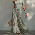 Riviera | Vestido Largo Gris con Detalles de Gasa