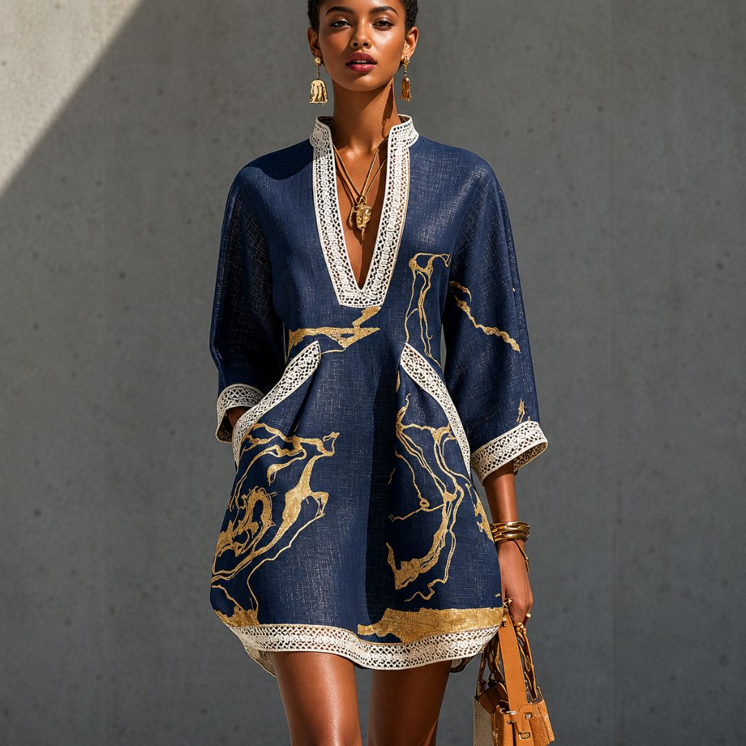 Riviera | Vestido Bohemio Negro con Detalles Dorados
