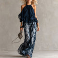 Riviera | Conjunto con Blusa y Pantalón Estampado de Pierna Ancha