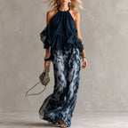 Riviera | Conjunto con Blusa y Pantalón Estampado de Pierna Ancha