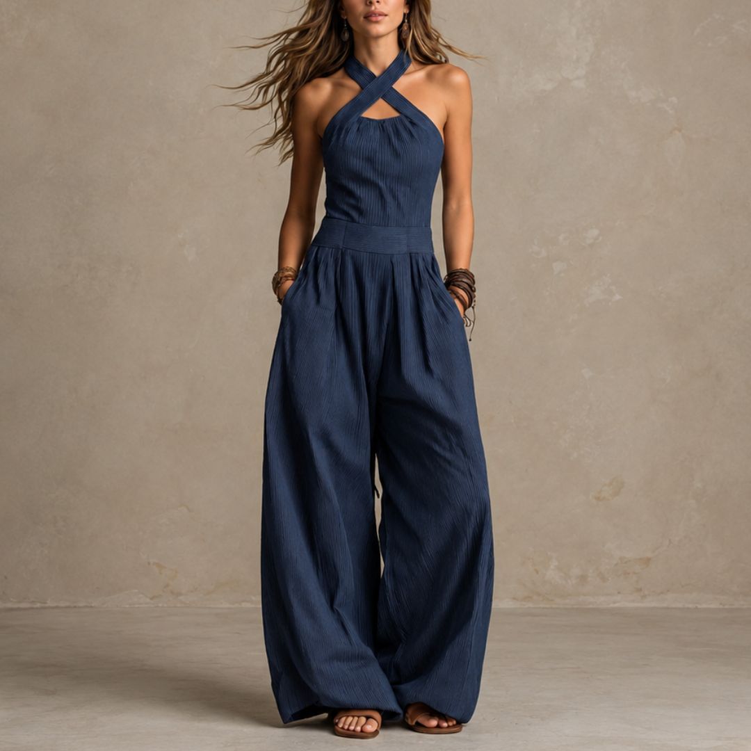 Riviera | Enterizo Elegante con Cuello Halter y Pierna Ancha