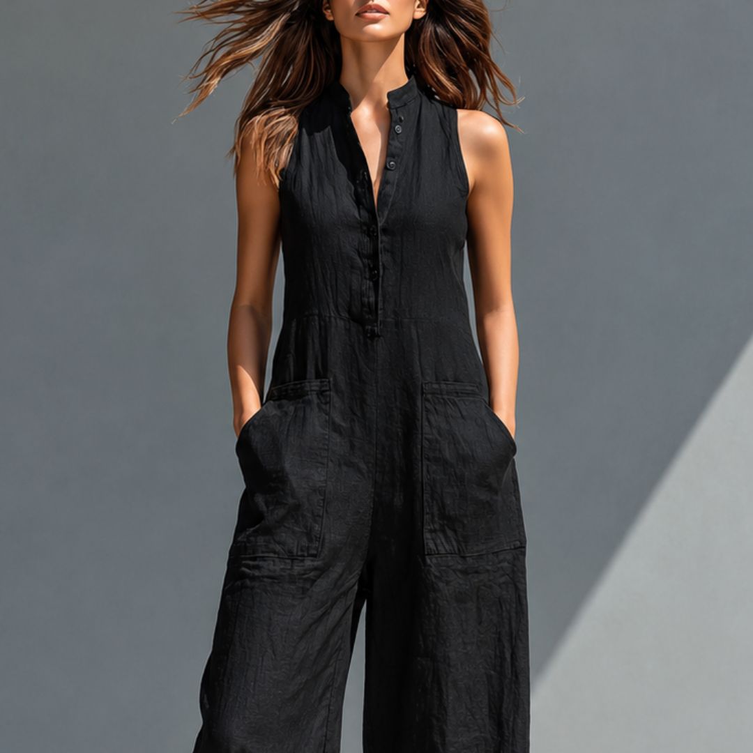 Riviera | Enterizo Negro Elegante con Botones y Corte Fluido