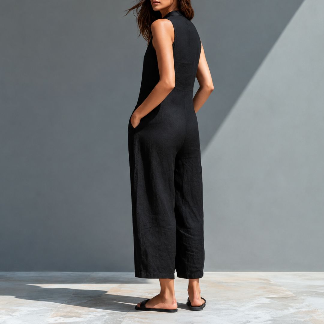 Riviera | Enterizo Negro Elegante con Botones y Corte Fluido