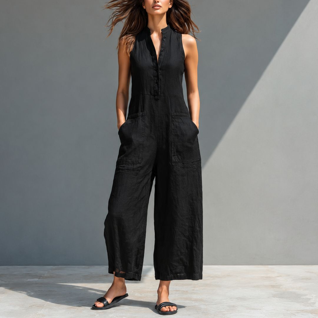 Riviera | Enterizo Negro Elegante con Botones y Corte Fluido